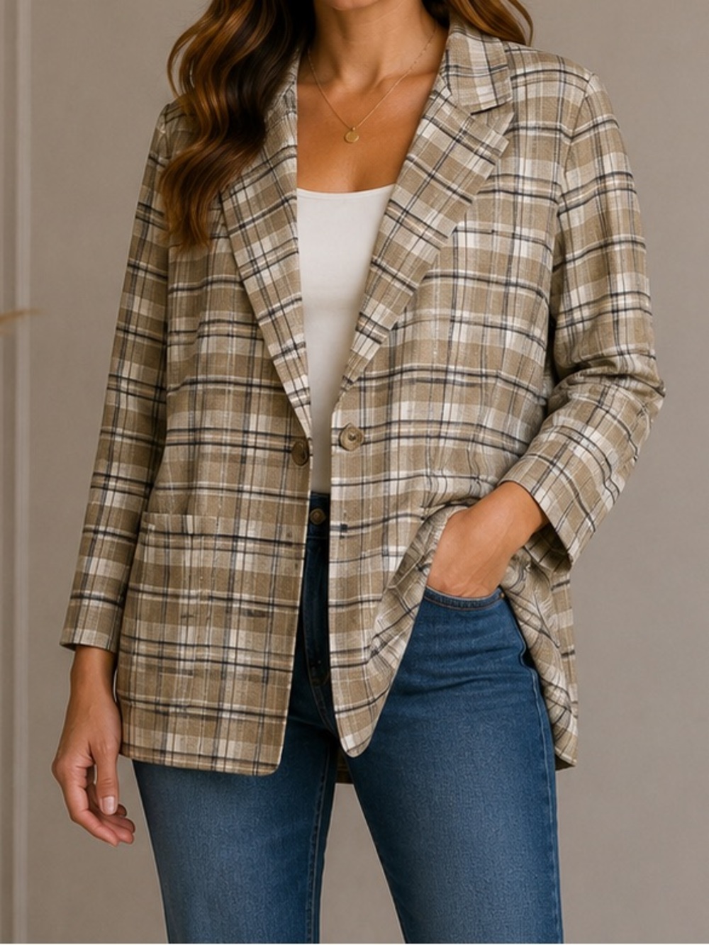Vintage Bentley‎ Linen Blend Plaid Blazer